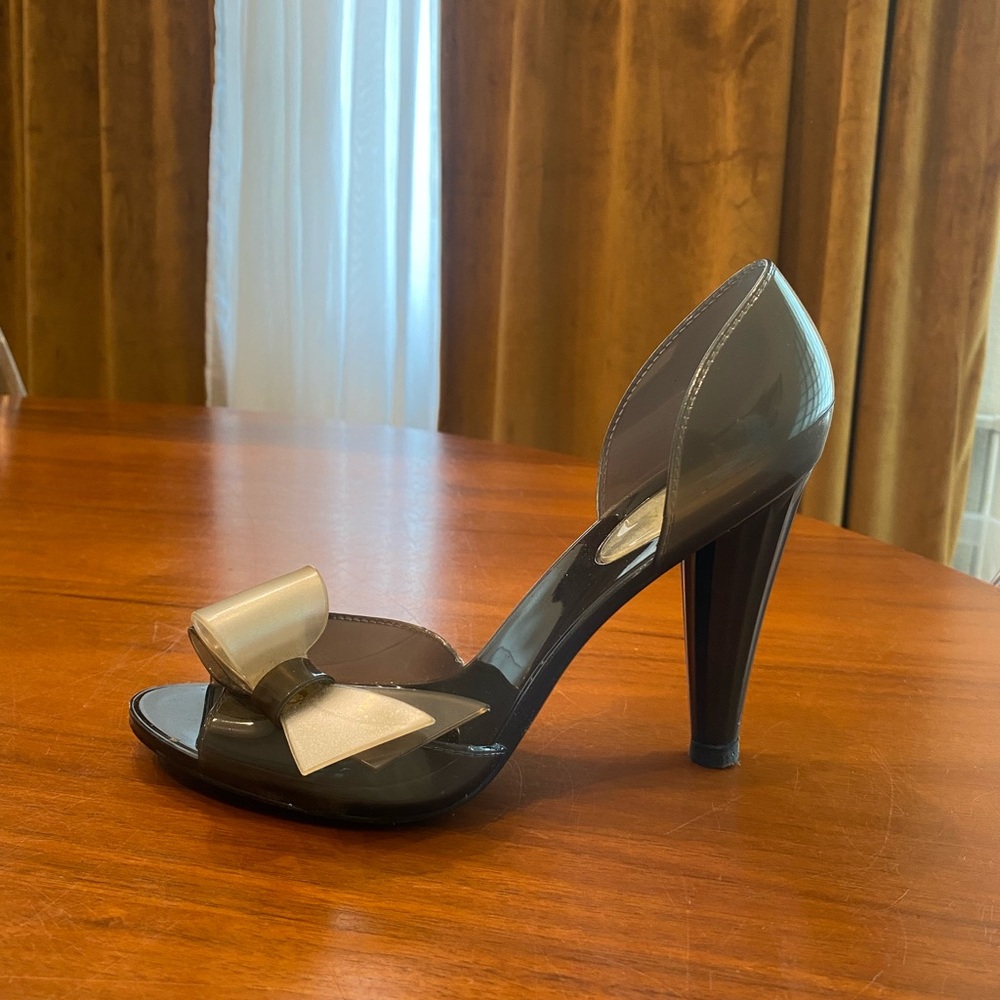 Furla Candy Collection Women's Black Peep-Toe Heels with Bow - Picture 9 of 9